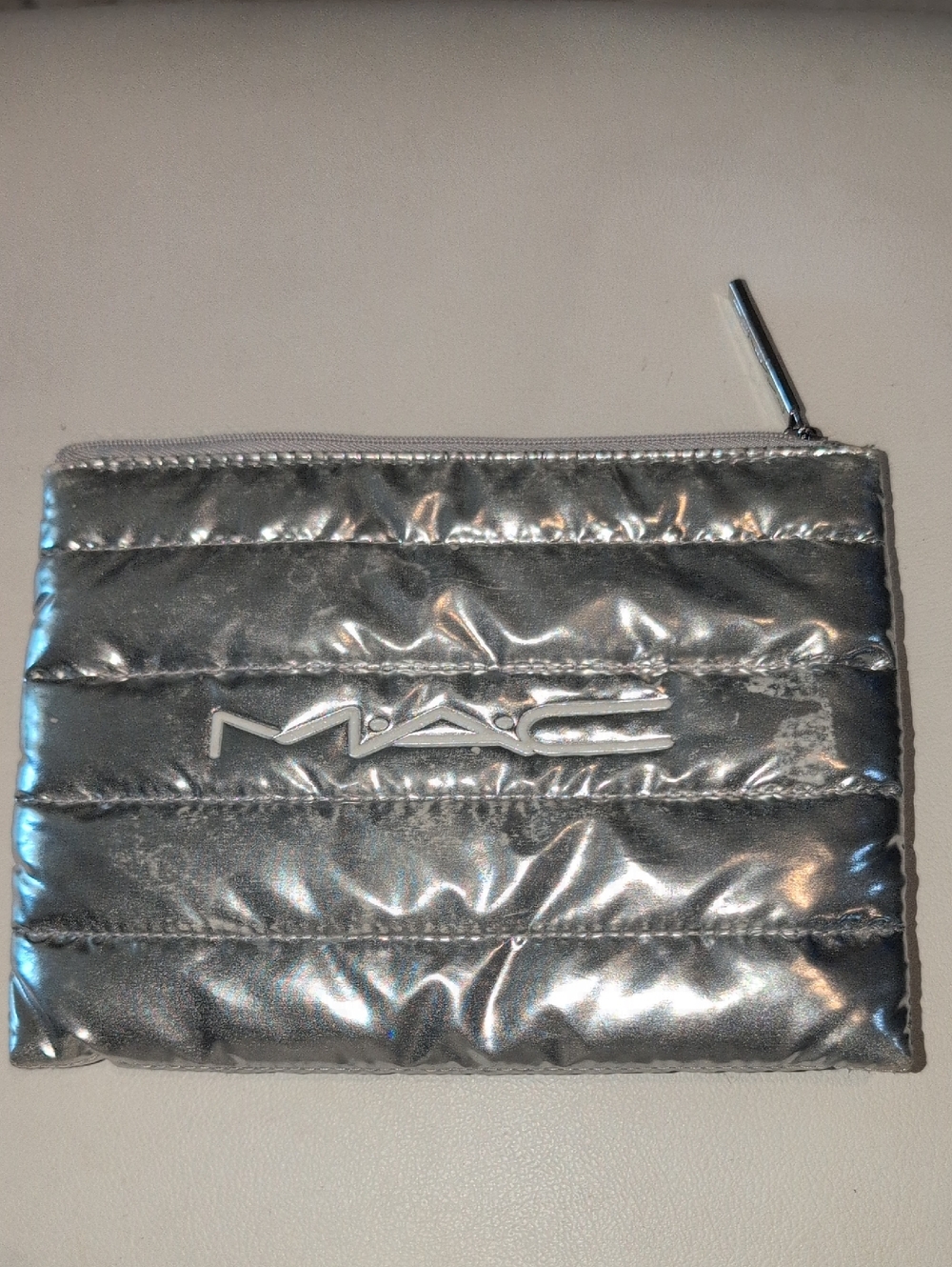 MAC Metallic Silver Quilted Cosmetic Pouch